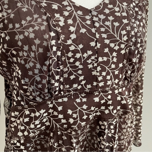 Vintage Apres La Pluie Paris Y2K Brown Babydoll Mesh Overlay Longsleeve Blouse - Picture 2 of 6